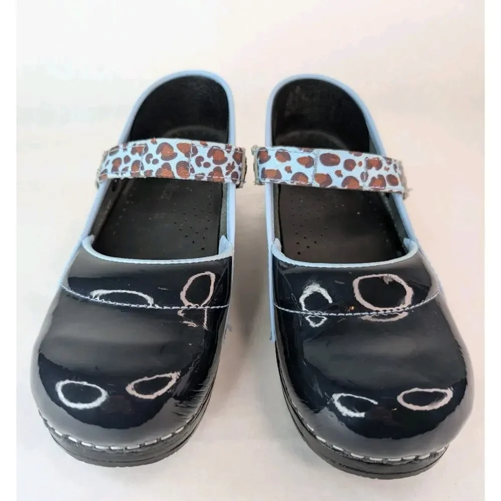 KOI By Sanita Danish Clogs Patent Leather Blue Comfortable Cushiones Shoes 6 US